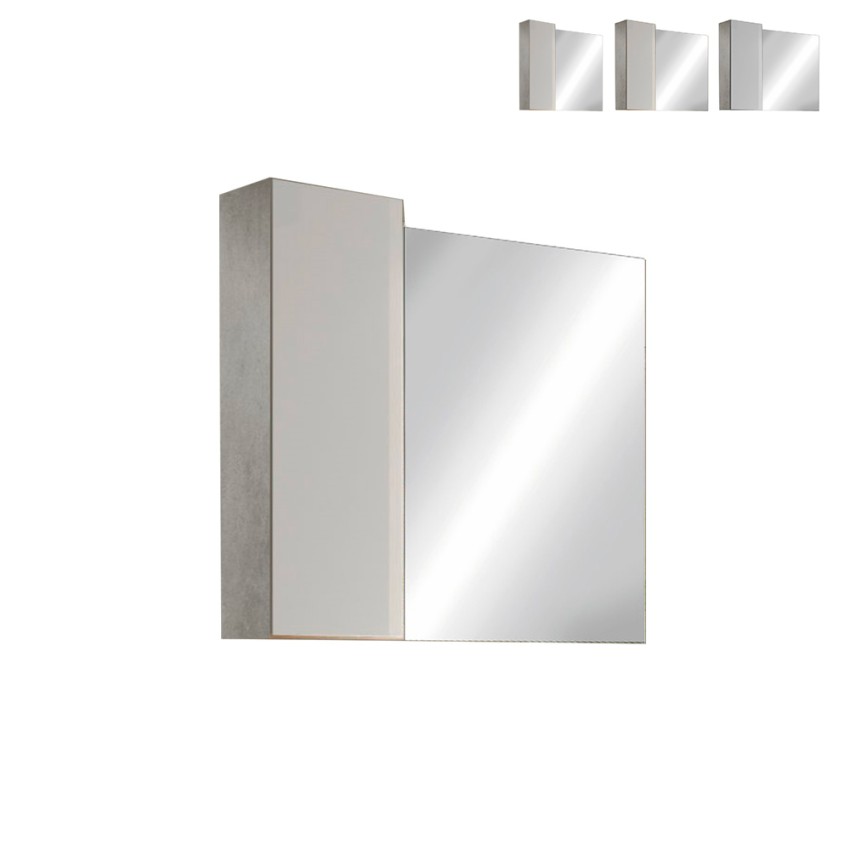 Badkamerspiegel met LED-verlichting en kolomkast 1 deur wit grijs Pilar BC Aanbod