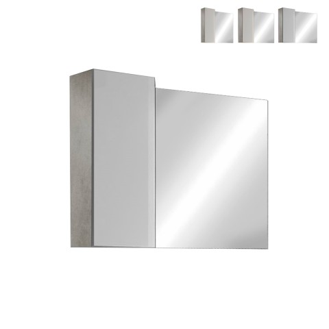 Miroir de salle de bain avec éclairage LED colonne 1 battante blanc gris Pilar BC Promotion