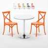 Ronde salontafel wit 70x70 cm met stalen onderstel en 2 gekleurde stoelen Vintage Long Island Aanbieding