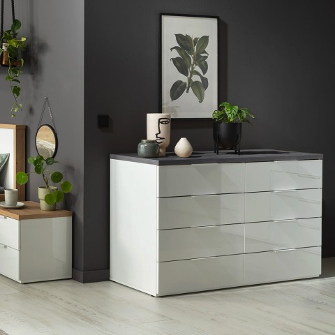 Ladekast Hailee met 8 lades wit met grijs  Aanbieding