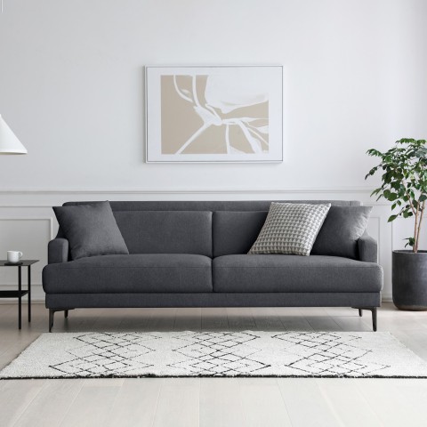 Canapé 3 places confortable design avec pieds en métal 200cm tissu noir Egbert Promotion