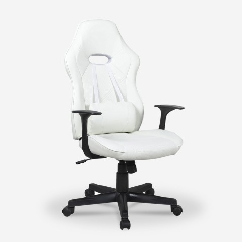 Gaming kantoorstoel ergonomisch met lendenkussen in de kleur wit Estoril Light Aanbieding
