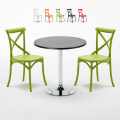 Ronde salontafel zwart 70x70 cm en 2 gekleurde stoelen Vintage Cosmopolitan Aanbieding