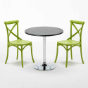Ronde salontafel zwart 70x70 cm en 2 gekleurde stoelen Vintage Cosmopolitan Voorraad