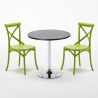 Ronde salontafel zwart 70x70 cm en 2 gekleurde stoelen Vintage Cosmopolitan Voorraad