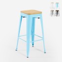 tabouret haut en métal pour cuisine-bar plateau en bois steel up wood Promotion