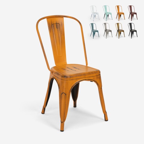 Vintage shabby chic metal industrial design chairs Tolix style  Steel Old Aanbieding