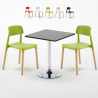 Vierkante salontafel zwart 70x70 cm en 2 gekleurde stoelen Barcellona Mojito Aanbieding