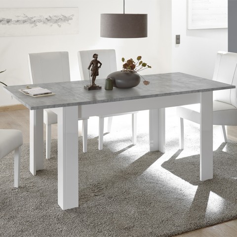 Table extensible 90x137-185cm blanc brillant gris ciment Sly Basic Promotion