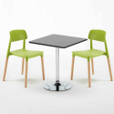 Vierkante salontafel zwart 70x70 cm en 2 gekleurde stoelen Barcellona Mojito Voorraad