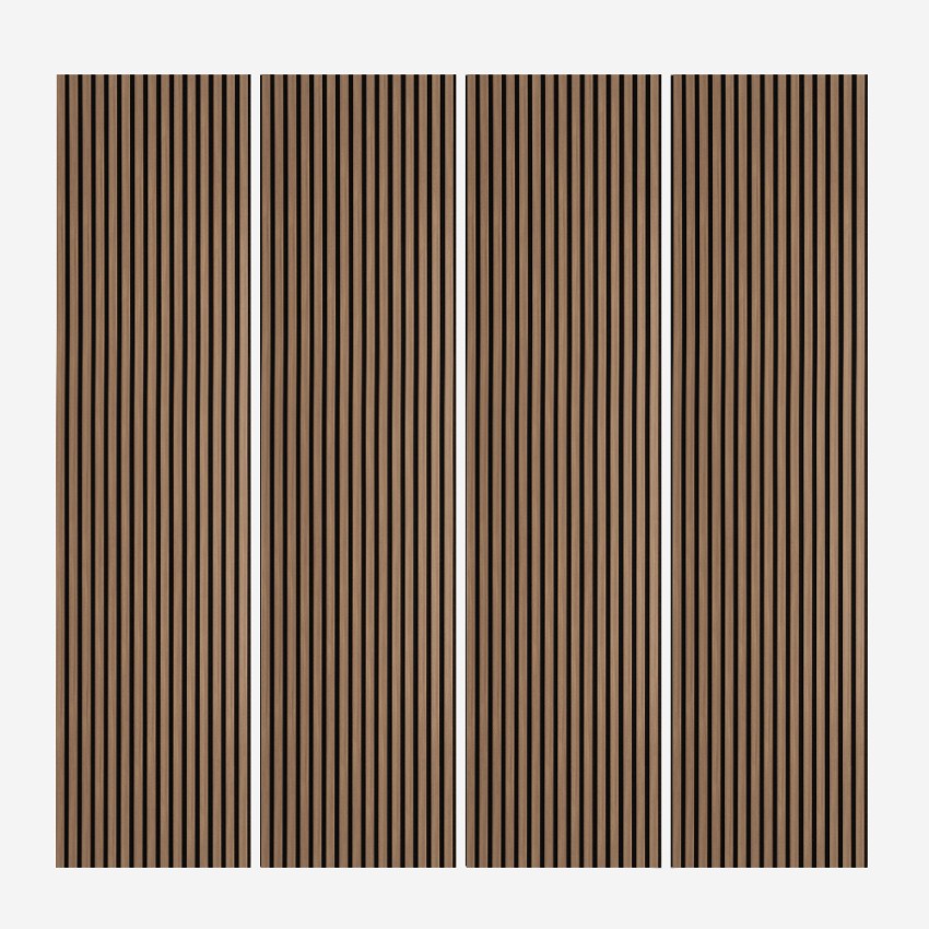 4 x panneau insonorisant décoratif mural 240x60cm en bois de noyer foncé Kover-NS Promotion