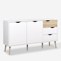 Buffet de salon style scandinave 2 portes 3 tiroirs bois blanc Kinitoo Promotion