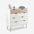 Moderne ladekast in Scandinavische stijl met 5 laden in wit met eikenhout Kiricap Aanbieding
