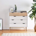 Moderne ladekast in Scandinavische stijl met 5 laden in wit met eikenhout Kiricap Verkoop