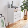 Moderne ladekast in Scandinavische stijl met 5 laden in wit met eikenhout Kiricap Catalogus