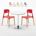 Table blanche ronde 70x70cm et 2 Chaises Colorées Bar Café Barcellona Long Island Promotion