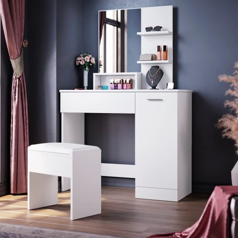 Coiffeuse table de maquillage blanc avec tiroir et miroir Suzie Promotion