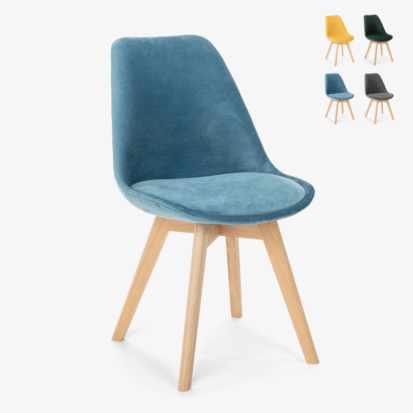 Scandinavisch design houten stoel met fluwelen stof Dolphin Lux Aanbod Scandinavisch design houten stoel met fluwelen stof Dolphin Lux Aanbod