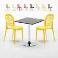 Table Carrée Noire 70x70cm et 2 Chaises Colorées Set Intérieur Bar Café WEDDING Mojito Promotion
