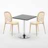 Rechthoekige salontafel zwart 70x70 cm met stalen onderstel en 2 gekleurde stoelen Wedding Mojito Prijs