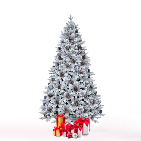 Kunstmatige besneeuwde kerstboom versierd met dennenappels 180cm Faaborg Aanbieding