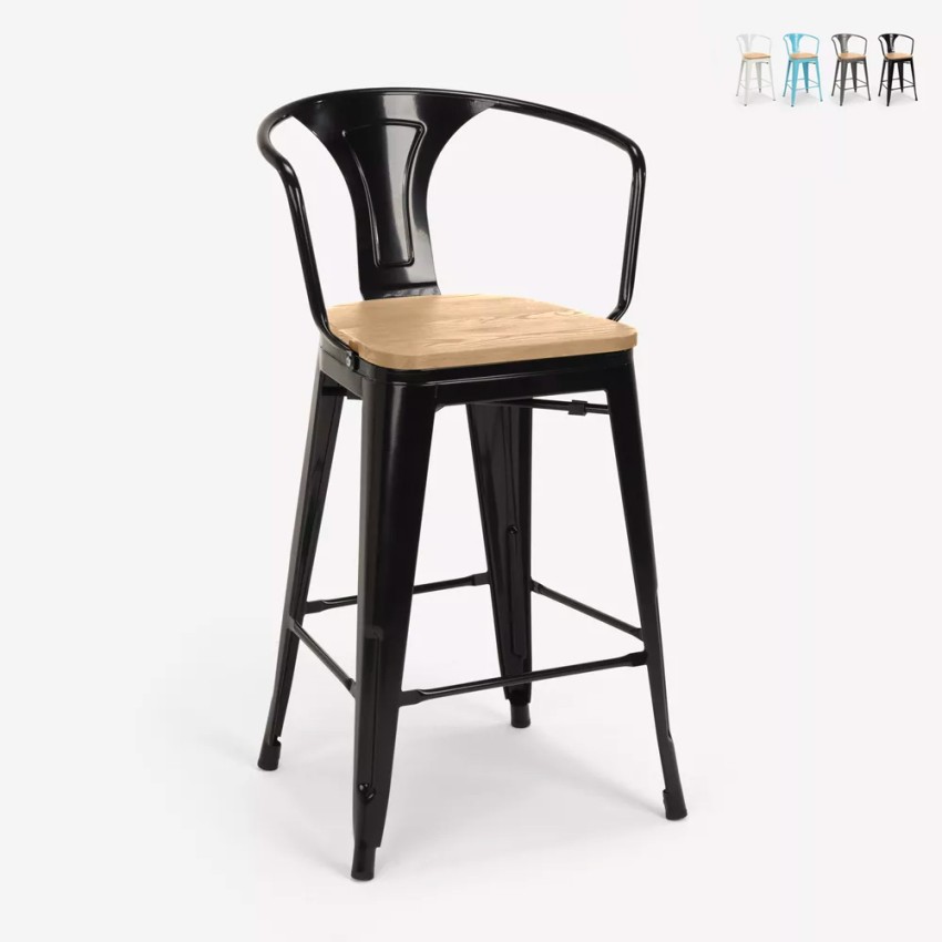 tabouret de bar et cuisine design industriel style steel wood back light Remises