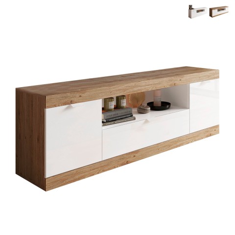 Meuble TV  2 portes 1 tiroir 181x42cm en bois blanc laqué Terrell Promotion