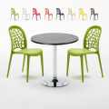 Ronde salontafel zwart 70x70 cm en 2 gekleurde stoelen Wedding Cosmopolitan Aanbieding