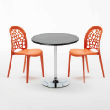 Rechthoekige salontafel zwart 70x70 cm met stalen onderstel en 2 gekleurde stoelen Wedding Cosmopolitan Afmetingen