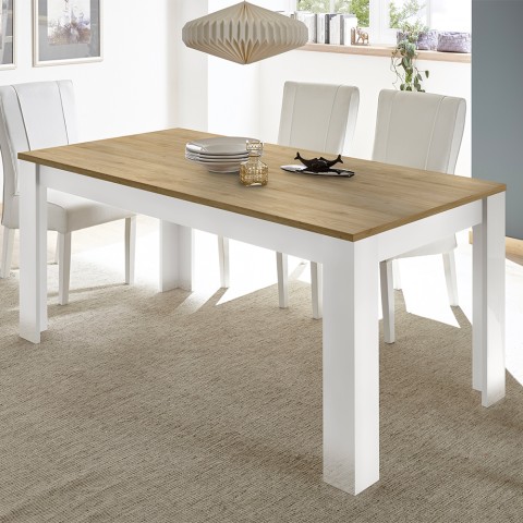 Table de salle à manger 180x90cm blanc brillant chêne Bellerose Promotion
