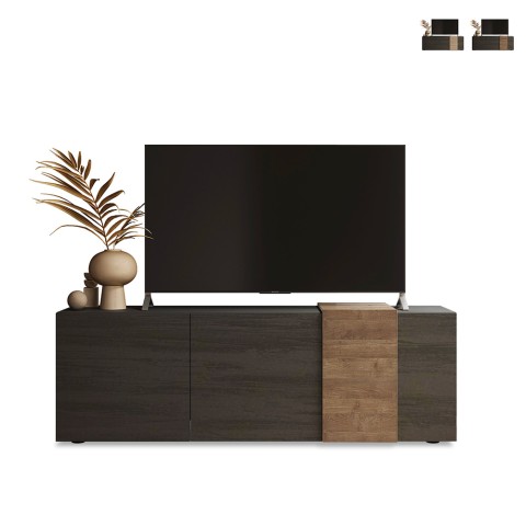 Meuble TV design moderne 3 portes en bois gris 181x44x59cm Suite Promotion