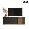 Meuble TV design moderne 3 portes en bois gris 181x44x59cm Suite Promotion