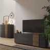 Meuble TV design moderne 3 portes en bois gris 181x44x59cm Suite Prix