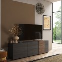 Meuble TV design moderne 3 portes en bois gris 181x44x59cm Suite 