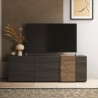 Meuble TV design moderne 3 portes en bois gris 181x44x59cm Suite Offre
