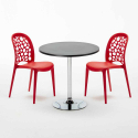 Rechthoekige salontafel zwart 70x70 cm met stalen onderstel en 2 gekleurde stoelen Wedding Cosmopolitan 