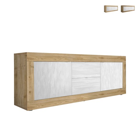 Meuble TV 210cm en bois blanc avec 2 portes 2 tiroirs Visio WB Promotion