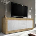 Meuble TV 210cm en bois blanc avec 2 portes 2 tiroirs Visio WB Remises