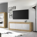 Meuble TV 210cm en bois blanc avec 2 portes 2 tiroirs Visio WB 
