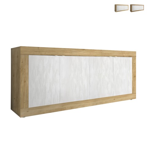 Buffet de salon en bois armoire avec 4 portes blanc Altea WB Promotion