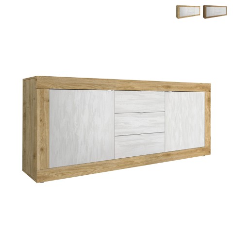 Modern dressoir Tribus WB Basic met 3 laden en 2 deuren in houtkleur en wit Aanbieding