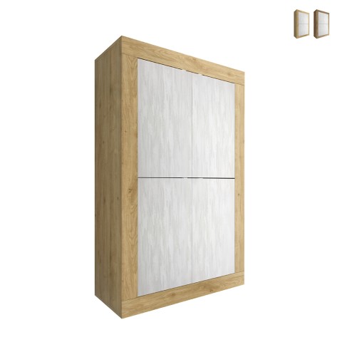 Hoge opbergkast Novia WB Basic met 4 deuren in wit met hout Aanbieding