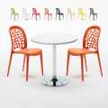 Ronde salontafel wit 70x70 cm en 2 gekleurde stoelen Wedding Long Island Aanbieding