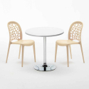 Ronde salontafel wit 70x70 cm met stalen onderstel en 2 gekleurde stoelen Wedding Long Island Afmetingen