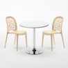 Ronde salontafel wit 70x70 cm met stalen onderstel en 2 gekleurde stoelen Wedding Long Island Afmetingen
