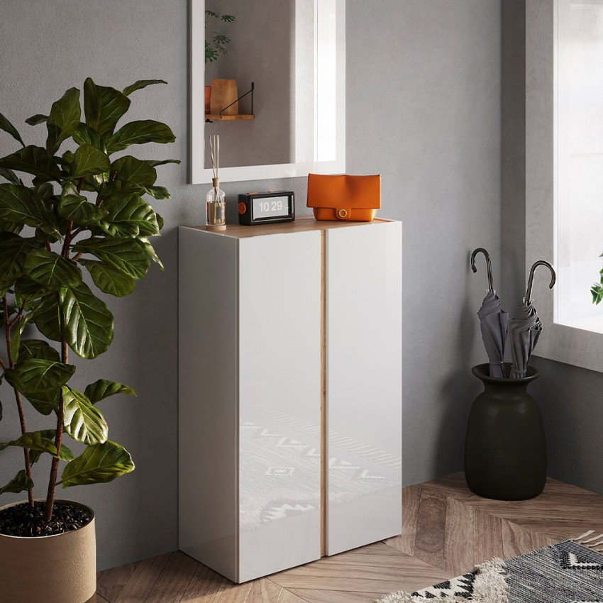 Armoire à chaussures d'entrée 2 portes 70x35x111cm blanc brillant bois Indy Promotion Armoire à chaussures d'entrée 2 portes 70x35x111cm blanc brillant bois Indy Promotion