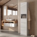 Mobile colonne de salle de bain pivotant blanc avec porte miroir et tiroir Tilda Remises