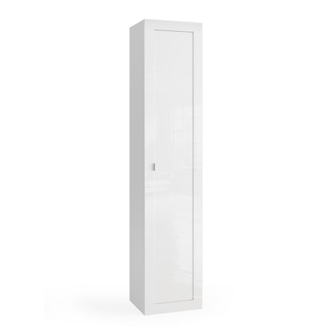 Armoire colonne de salle de bain 1 porte rangement blanc brillant Telma Promotion