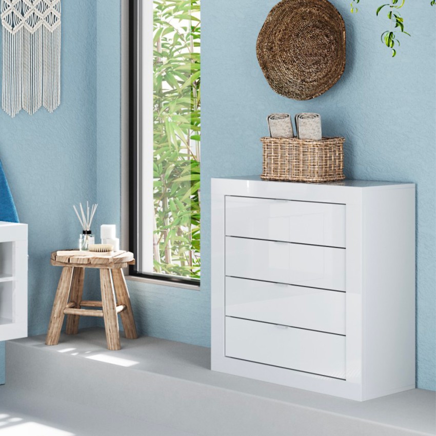 Witte ladekast slaapkamer badkamer 4 lades 70x78x35cm Chantal Aanbieding Witte ladekast slaapkamer badkamer 4 lades 70x78x35cm Chantal Aanbieding