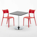 Rechthoekige salontafel zwart 70x70 cm met stalen onderstel en 2 gekleurde stoelen Parisienne Mojito Prijs